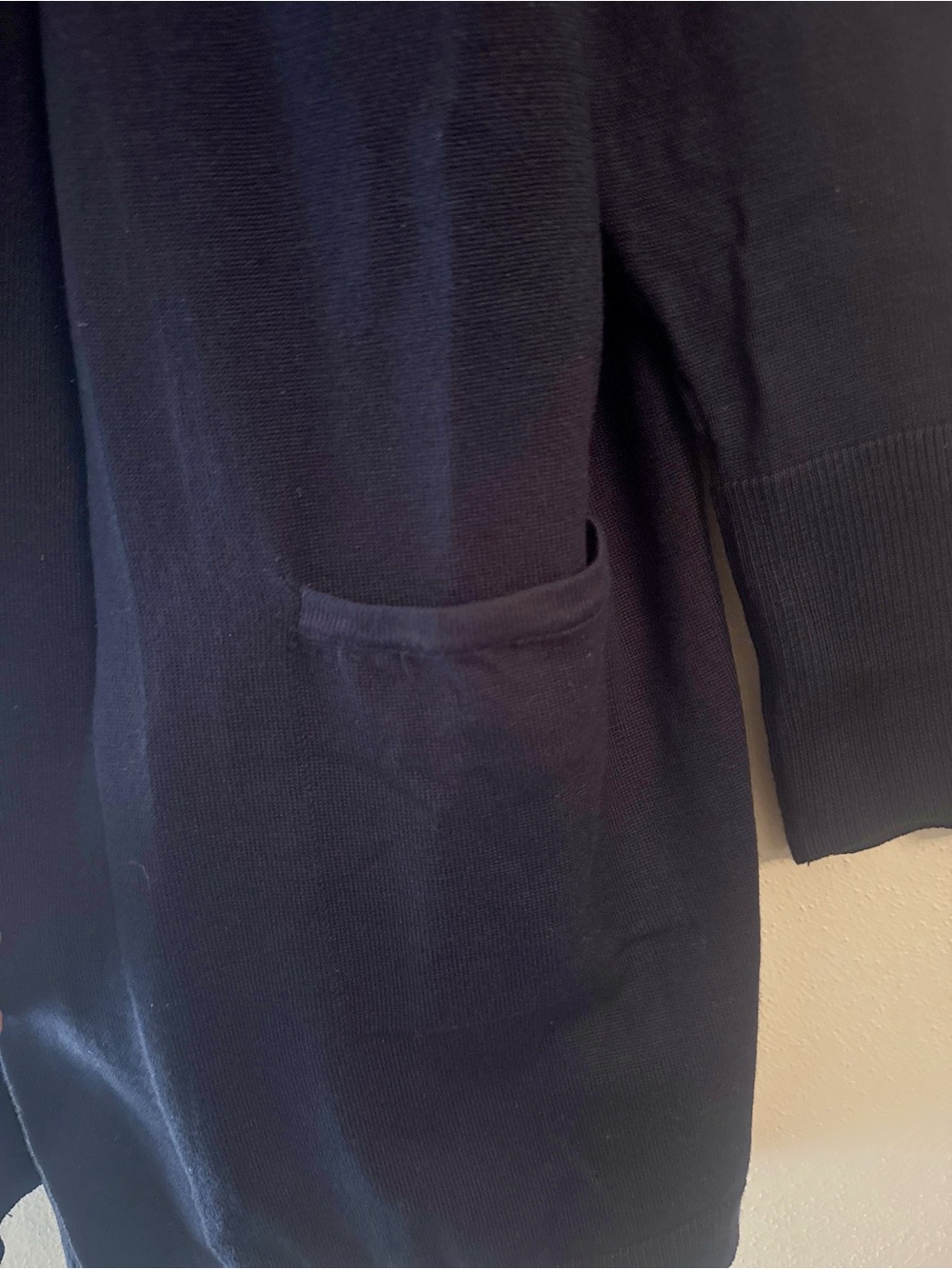 Love Scarlett Navy Open Front Longline Cardigan Gold Button Cuff Pockets M - Picture 5 of 9